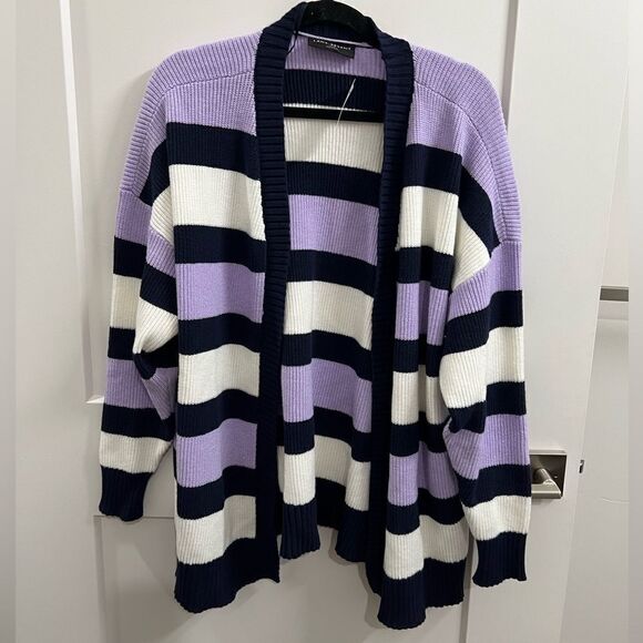 Lane Bryant Open-Front Stripe Cardigan - Picture 5 of 11